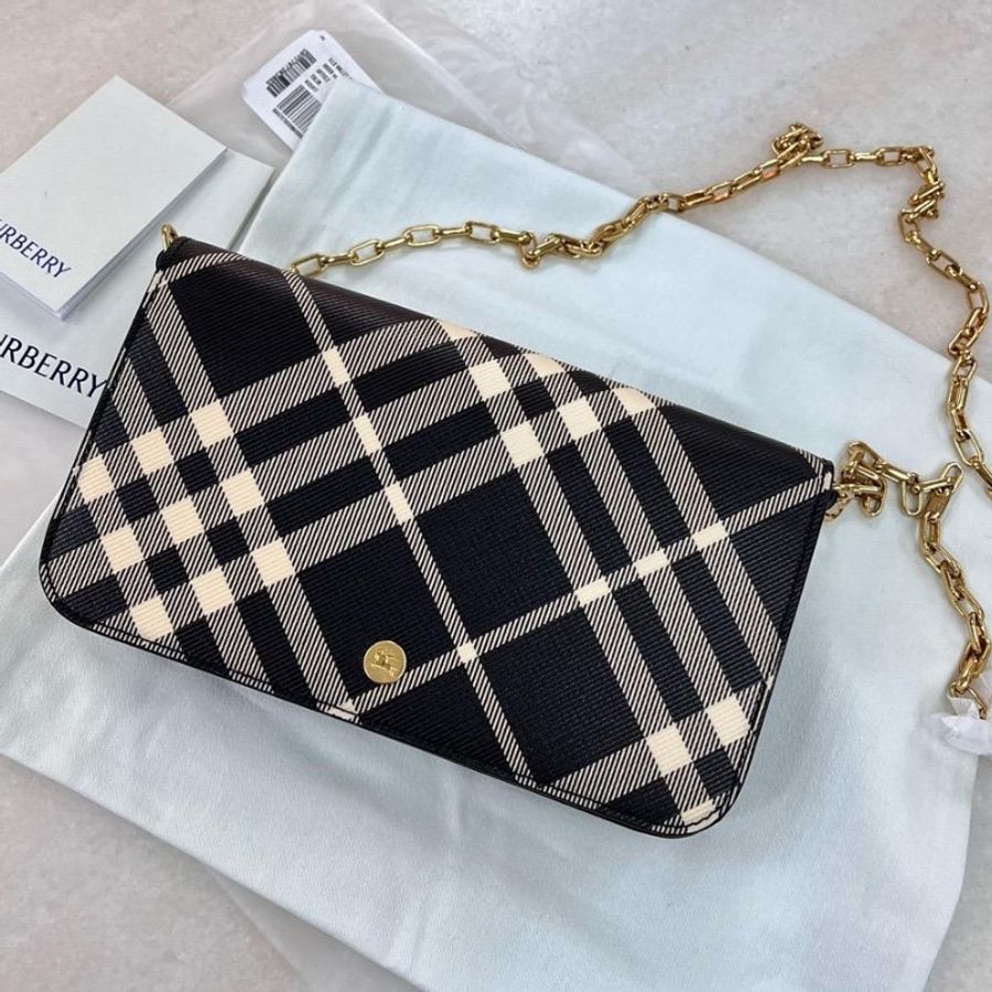 Burberry check chain strap wallet-0