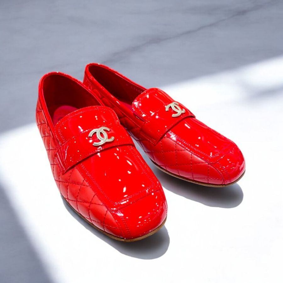 CHANEL 漆皮紅金福樂鞋/36.5-0