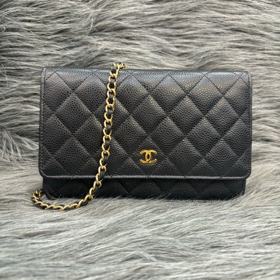 CHANEL AP0250 WOC 黑色荔枝皮 金鍊 肩背包 側背包 兩用包 斜背包 發財包 鍊子長夾-0