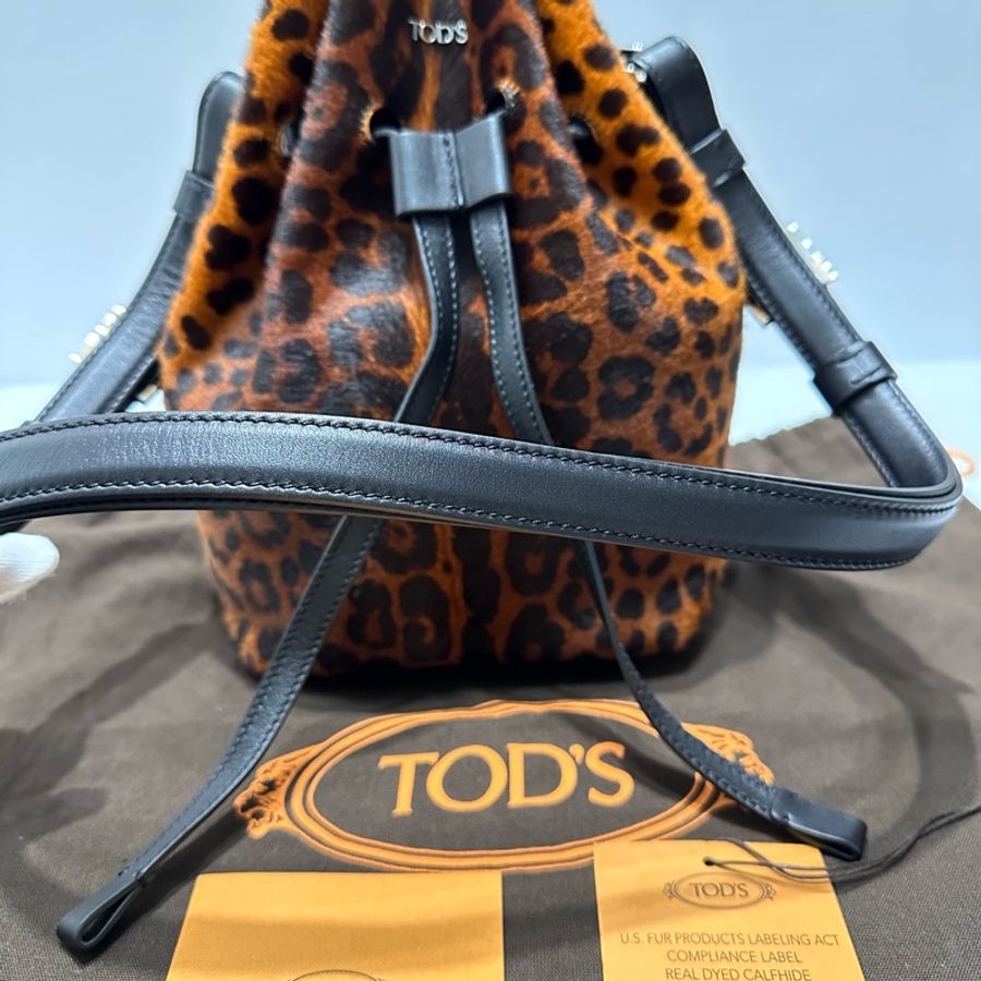 TOD'S 豹紋印花牛皮毛水桶包-16