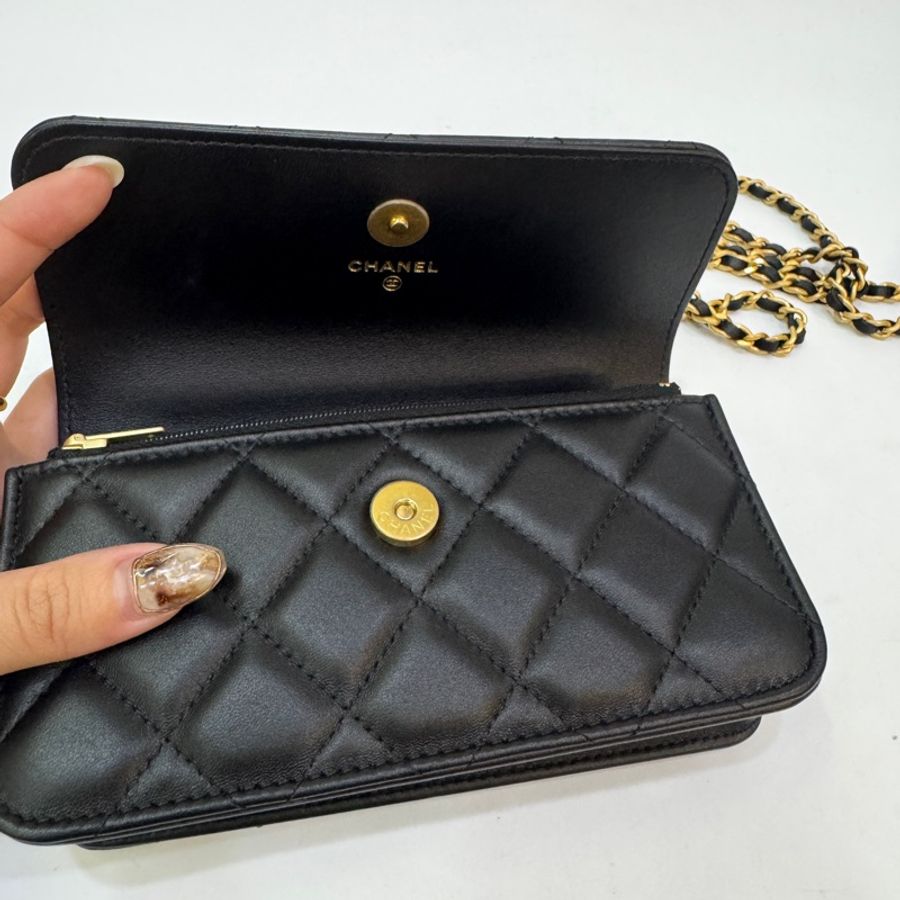 Chanel Handle黑羊皮麻花金釦手提斜背包 近全新 磁吸釦膠膜在 晶片款-5