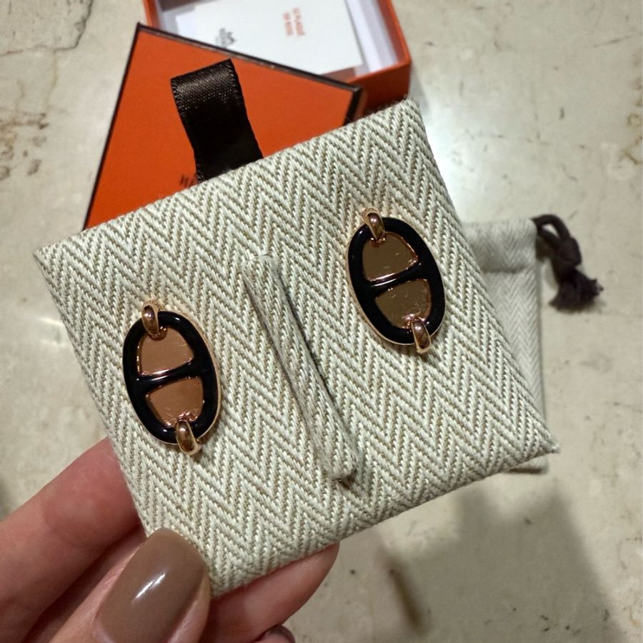 全新品 HERMES 愛馬仕 Mini Maillon耳環 黑色-2