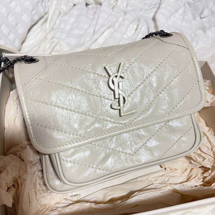 YSL (只背一次)NIKI復古皮革BABY手袋復古白-2