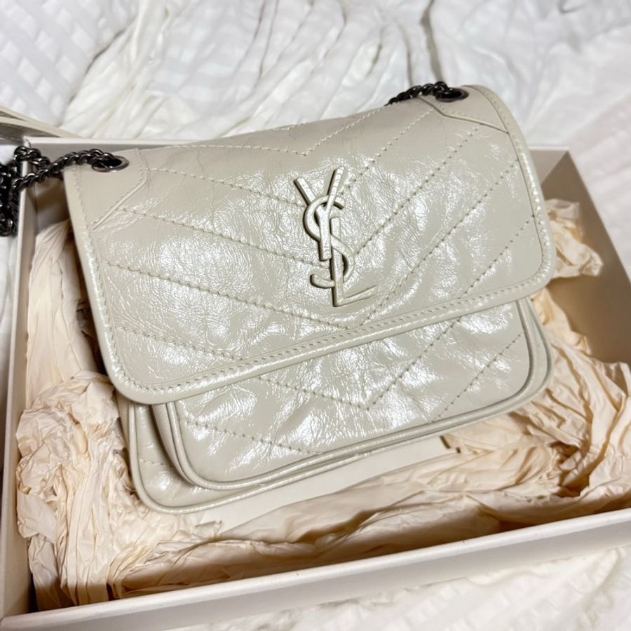 YSL (只背一次)NIKI復古皮革BABY手袋復古白-6