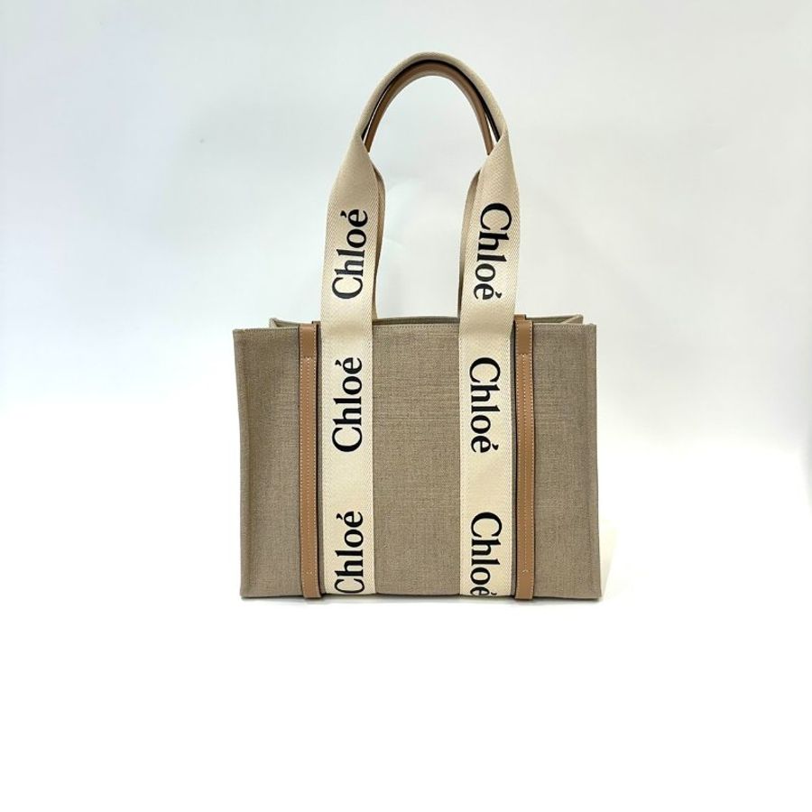 Chloe 帆布拼奶茶牛皮中號woody手提肩背包CHC22AS383126902-0