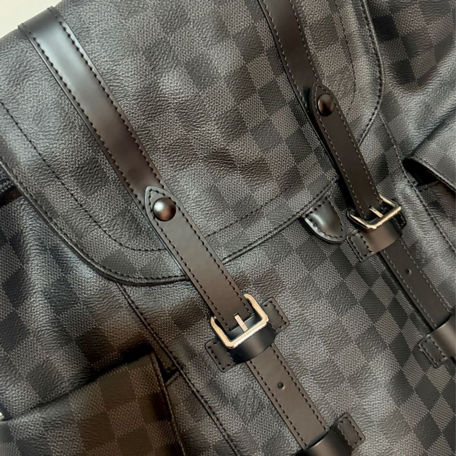 louisvuitton Christopher MM 棋盤格男後背包（灰黑色/N41379)-2