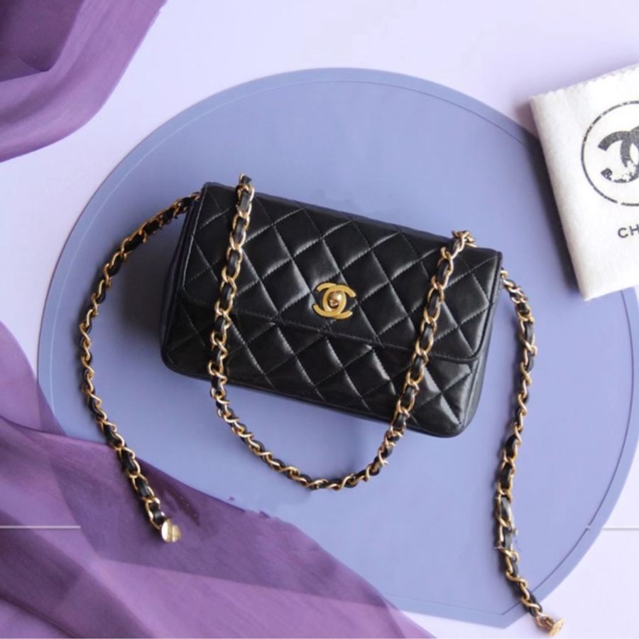 Chanel Vintage 19公分 黑金小金豆豆mini coco cf 半蓋老包 古董包 老香-0