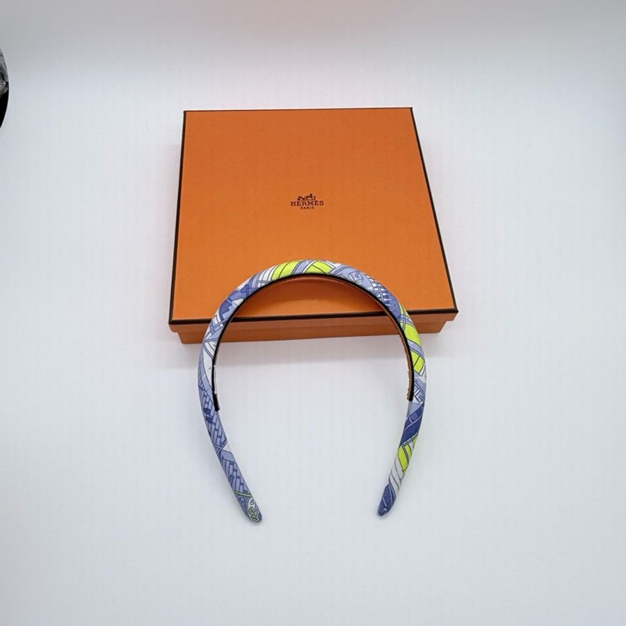 Hermes 愛馬仕 全新 藍色系 絲巾 髮箍 髮圈-2
