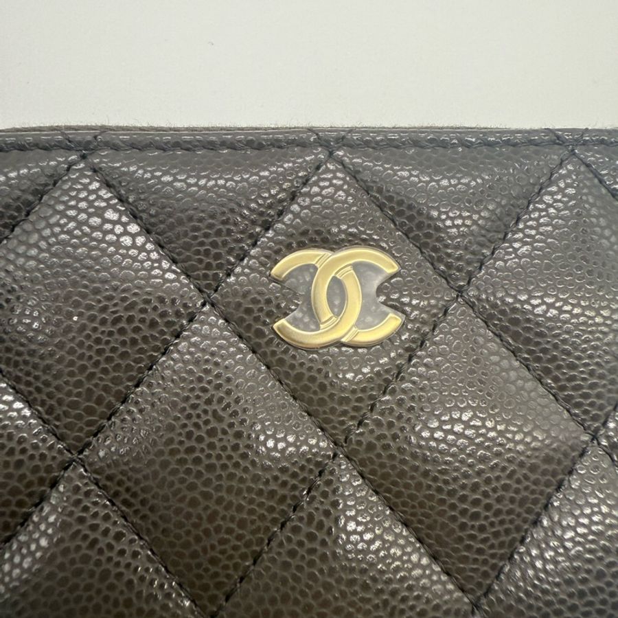 Chanel 香奈兒 全新 荔枝紋牛皮 魚子醬 拉鍊 卡夾 名片夾 深咖啡色-2
