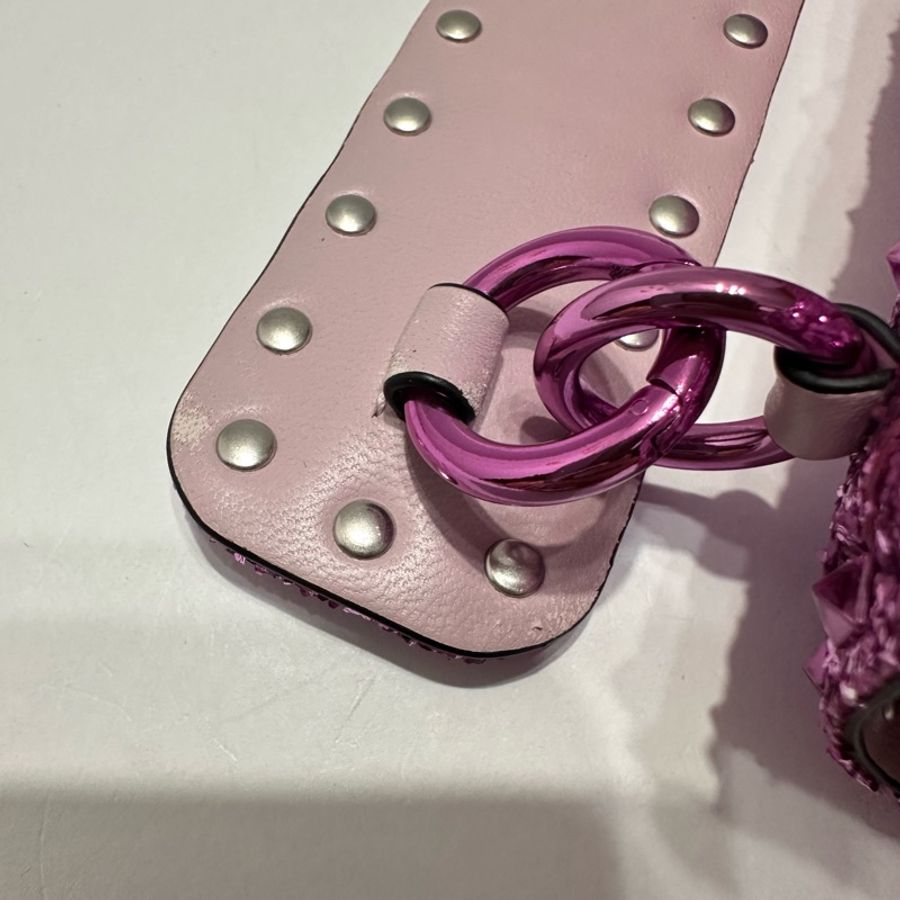 迷你 Rockstud Spike 粉紅色閃光效果布料肩背包-29