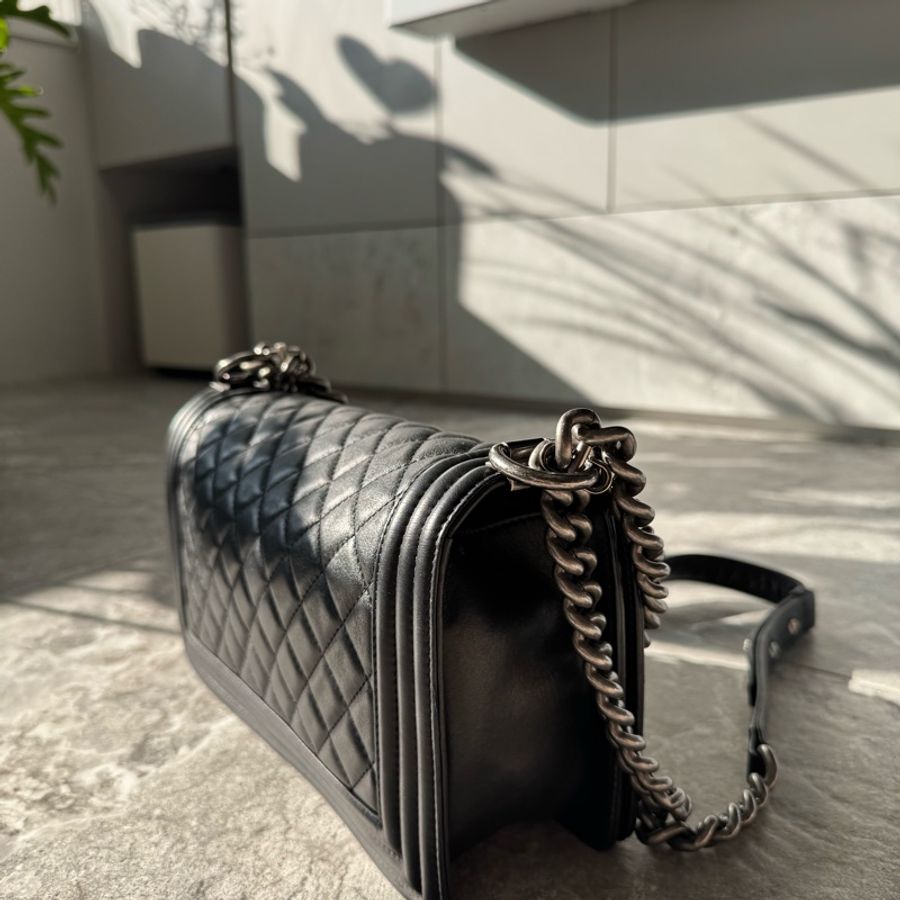 香奈兒 Chanel Le Boy 黑銀 閒置品 25 肩背 側背包-2