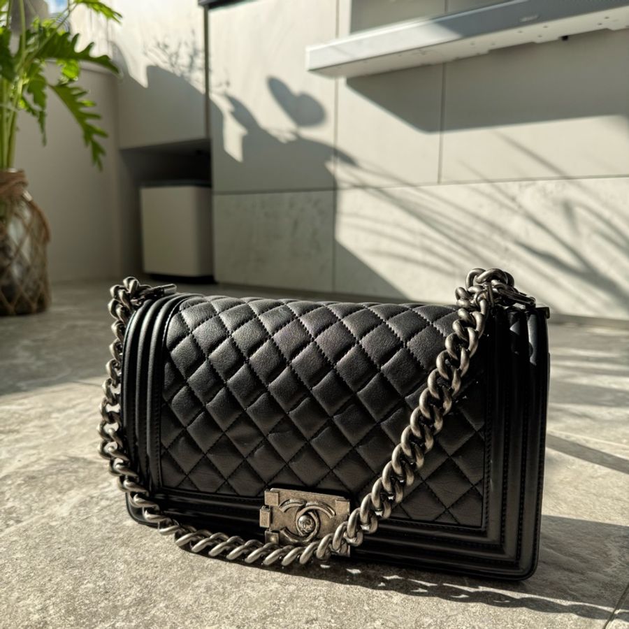 香奈兒 Chanel Le Boy 黑銀 閒置品 25 肩背 側背包-9