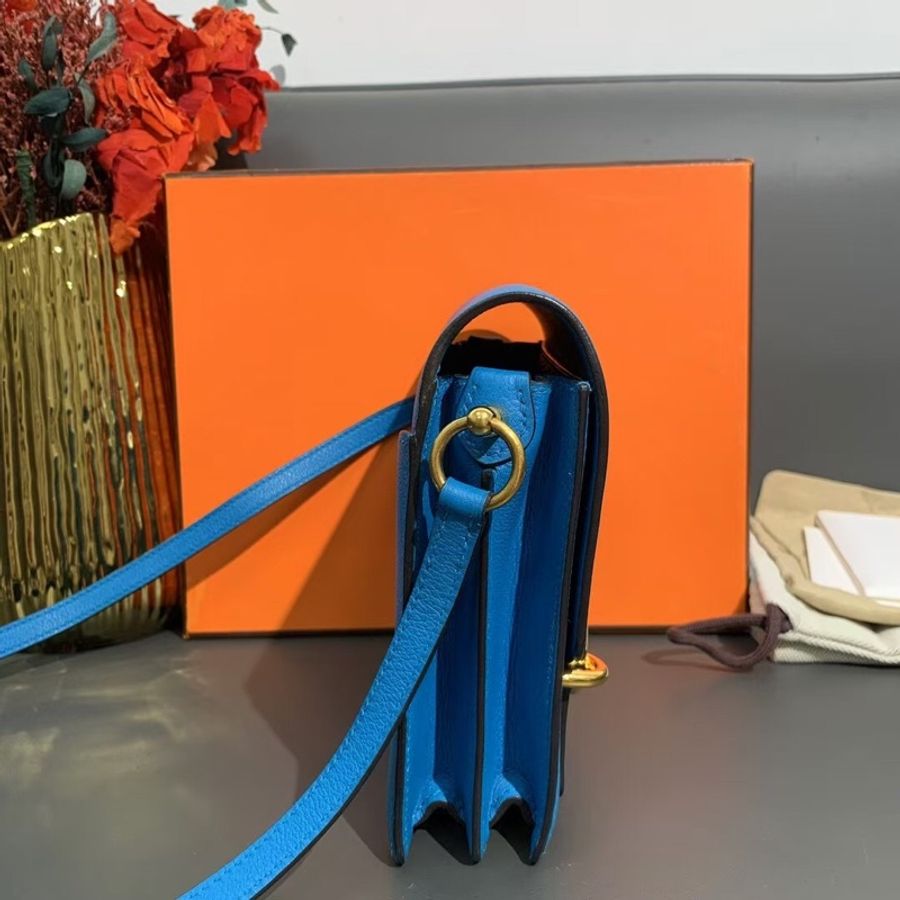 Hermes愛馬仕Roulis19坦桑尼克藍el皮金扣A刻 單肩斜挎包-2