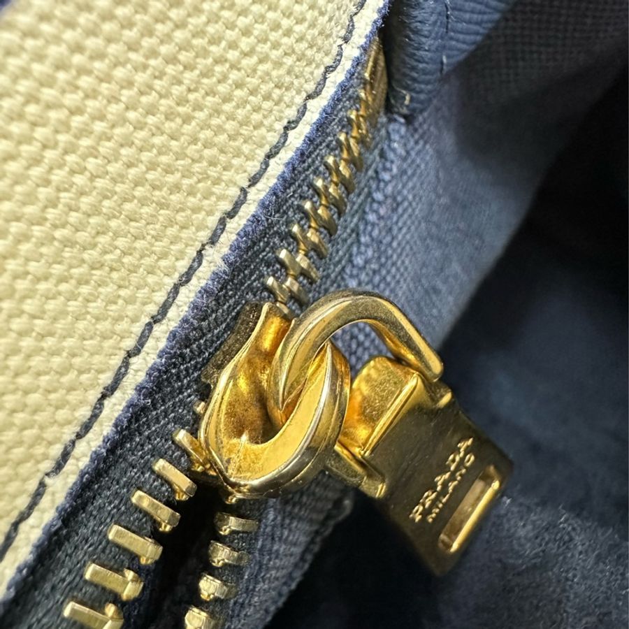 PRADA 藍白色橫間帆布 Tote bag 手提包-10