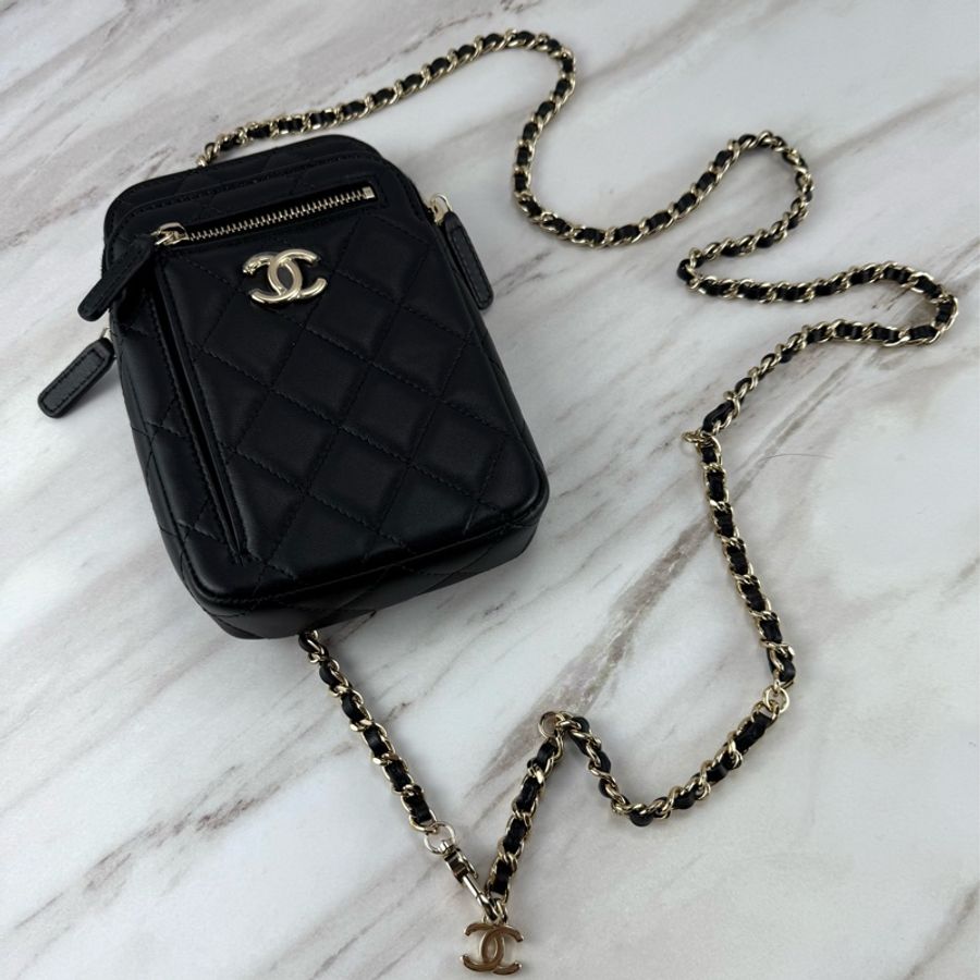 香奈兒CHANEL 24C 黑色金鍊 手機包 胸包 斜挎包 斜背包-2