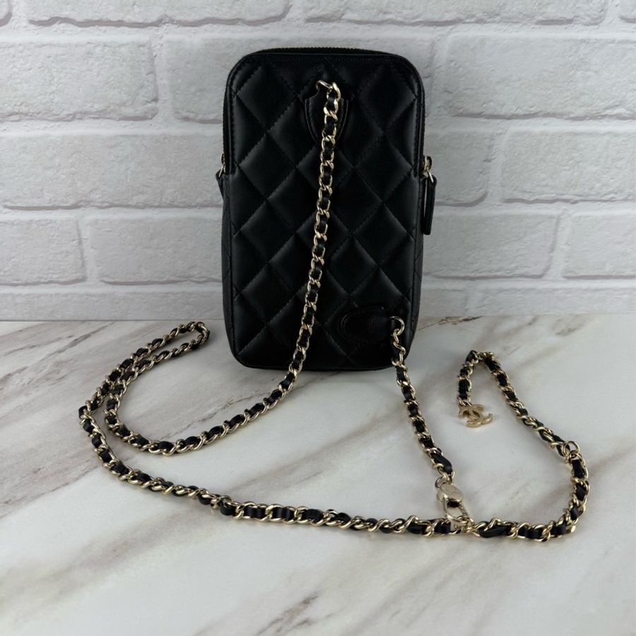 香奈兒CHANEL 24C 黑色金鍊 手機包 胸包 斜挎包 斜背包-6
