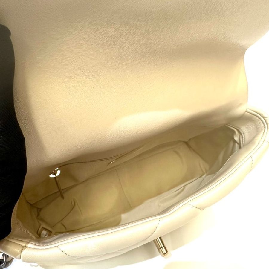 Chanel 米白色羊皮菱格金釦手提斜背19包26cm-5