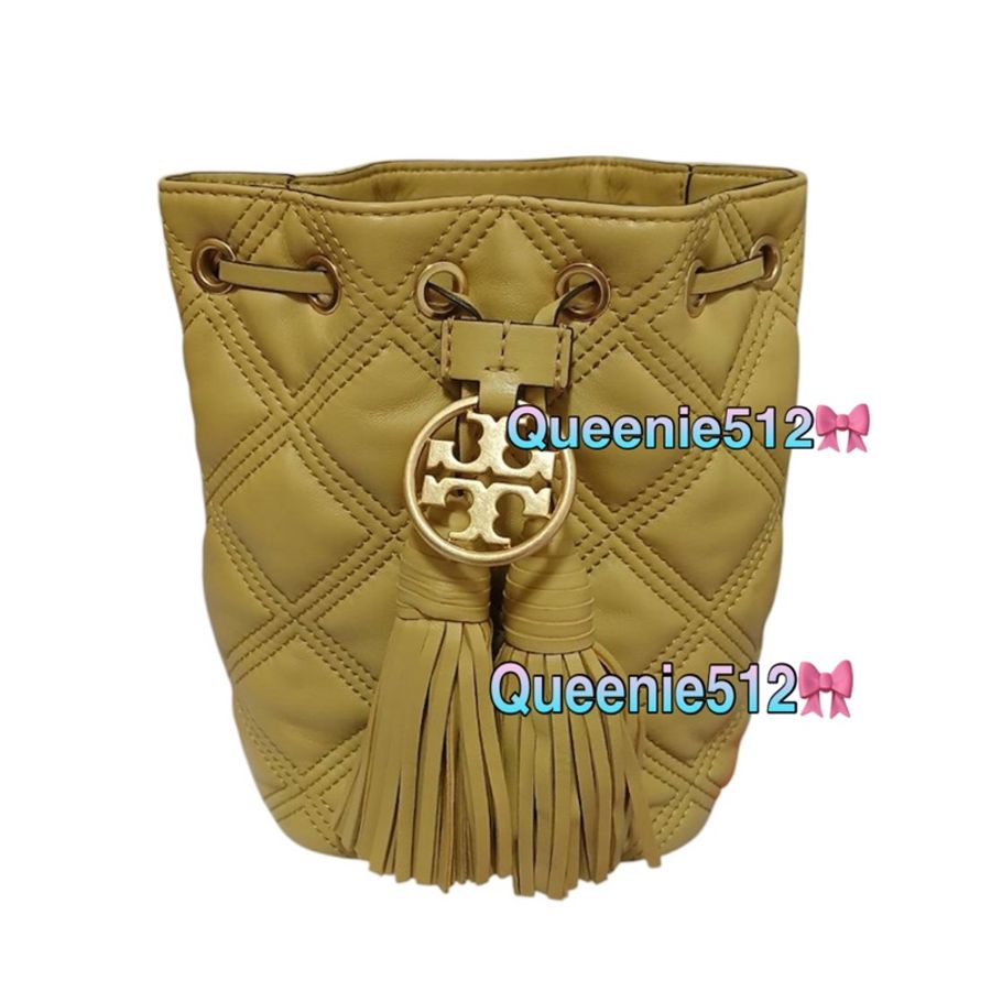 全新閒置品Tory Burch 專櫃款Fleming 小羊皮流蘇迷你水桶包-5