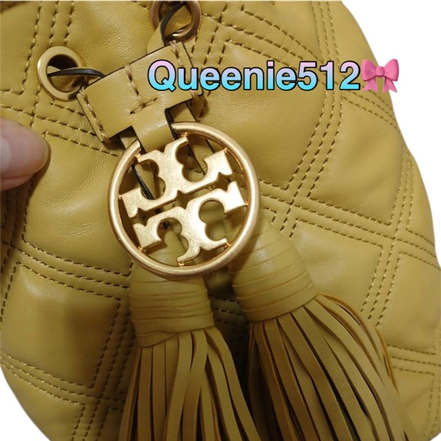 全新閒置品Tory Burch 專櫃款Fleming 小羊皮流蘇迷你水桶包-9
