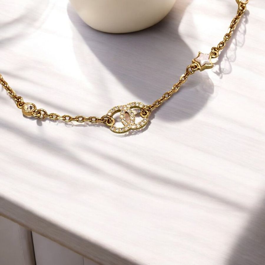 CHANEL 雙C水鑽星星頸鍊-3