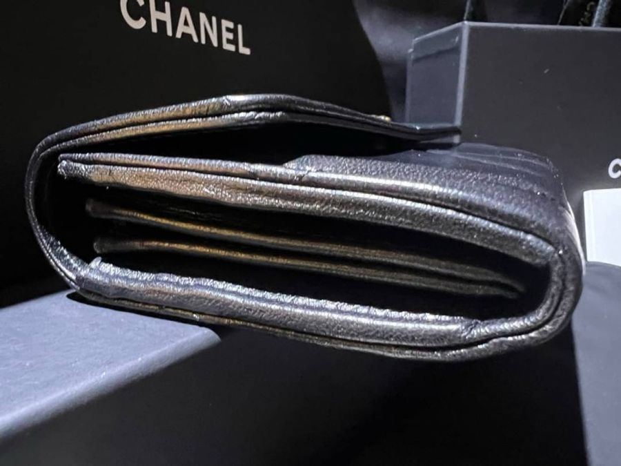 CHANEL 小羊皮❤️經典全新晶片款黑色長昂19羊皮夾-5