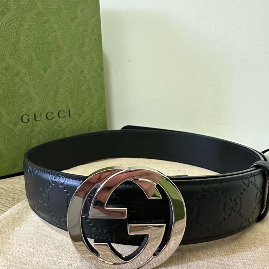Gucci 90cm GG壓紋皮帶-0