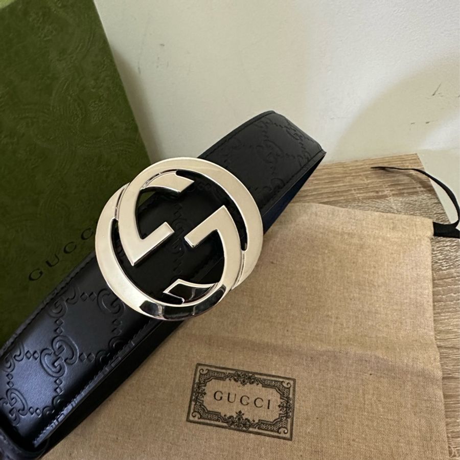 Gucci 90cm GG壓紋皮帶-5