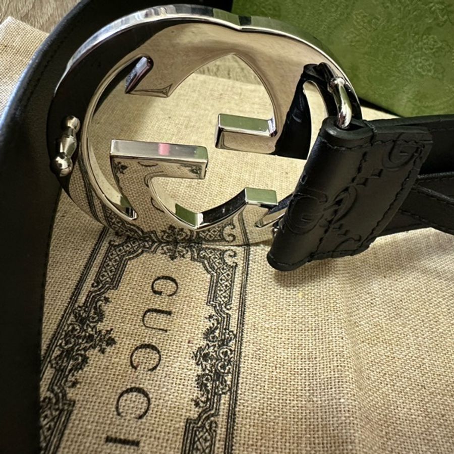 Gucci 90cm GG壓紋皮帶-9