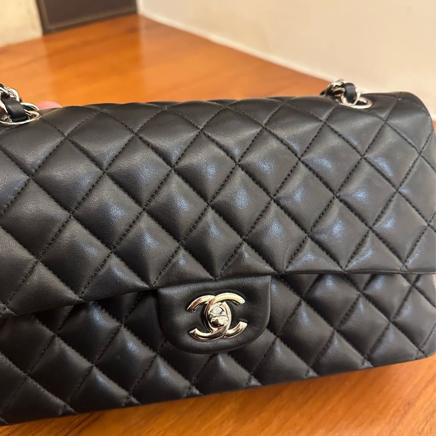 CHANEL 黑菱格羊皮銀雙C COCO25 市面上最划算-3