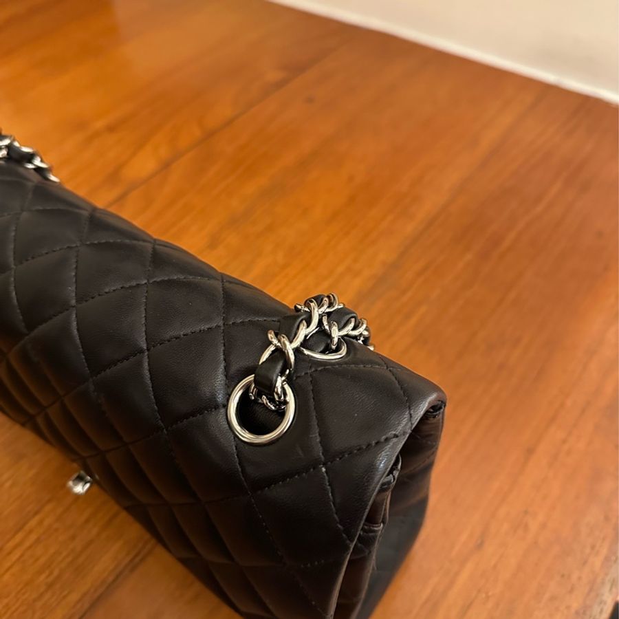 CHANEL 黑菱格羊皮銀雙C COCO25 市面上最划算-4