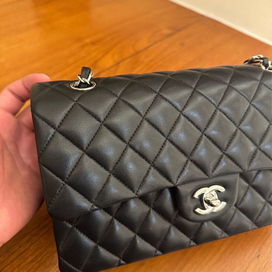 CHANEL 黑菱格羊皮銀雙C COCO25 市面上最划算-11