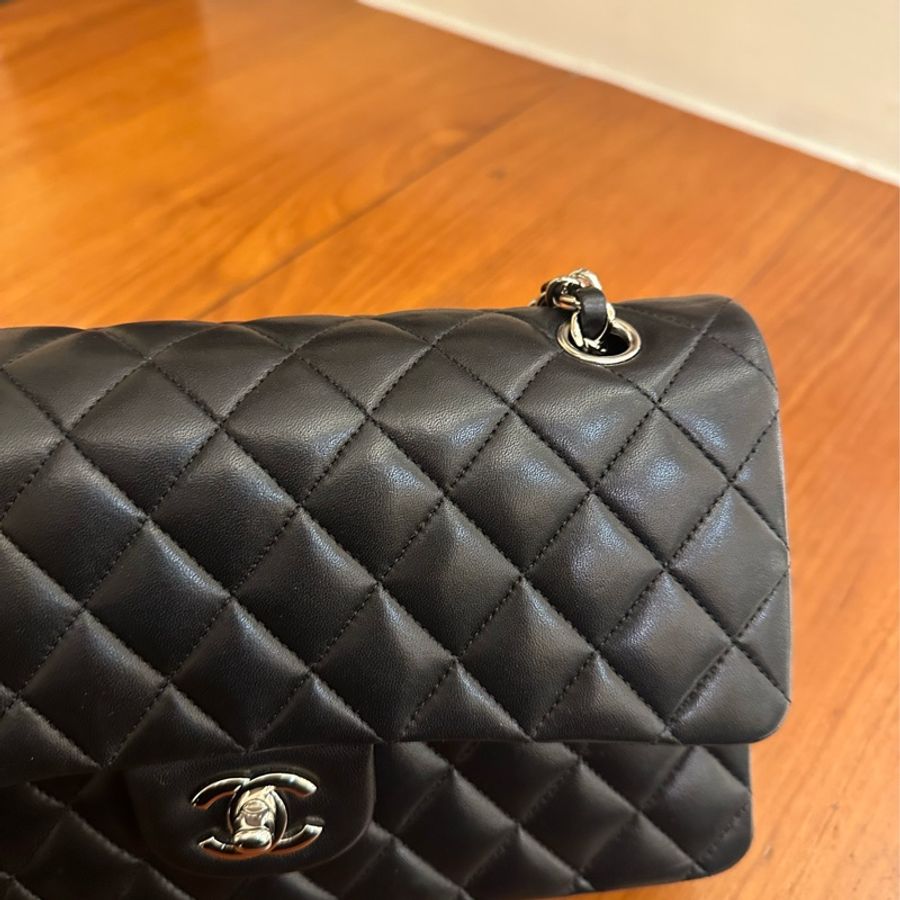 CHANEL 黑菱格羊皮銀雙C COCO25 市面上最划算-12