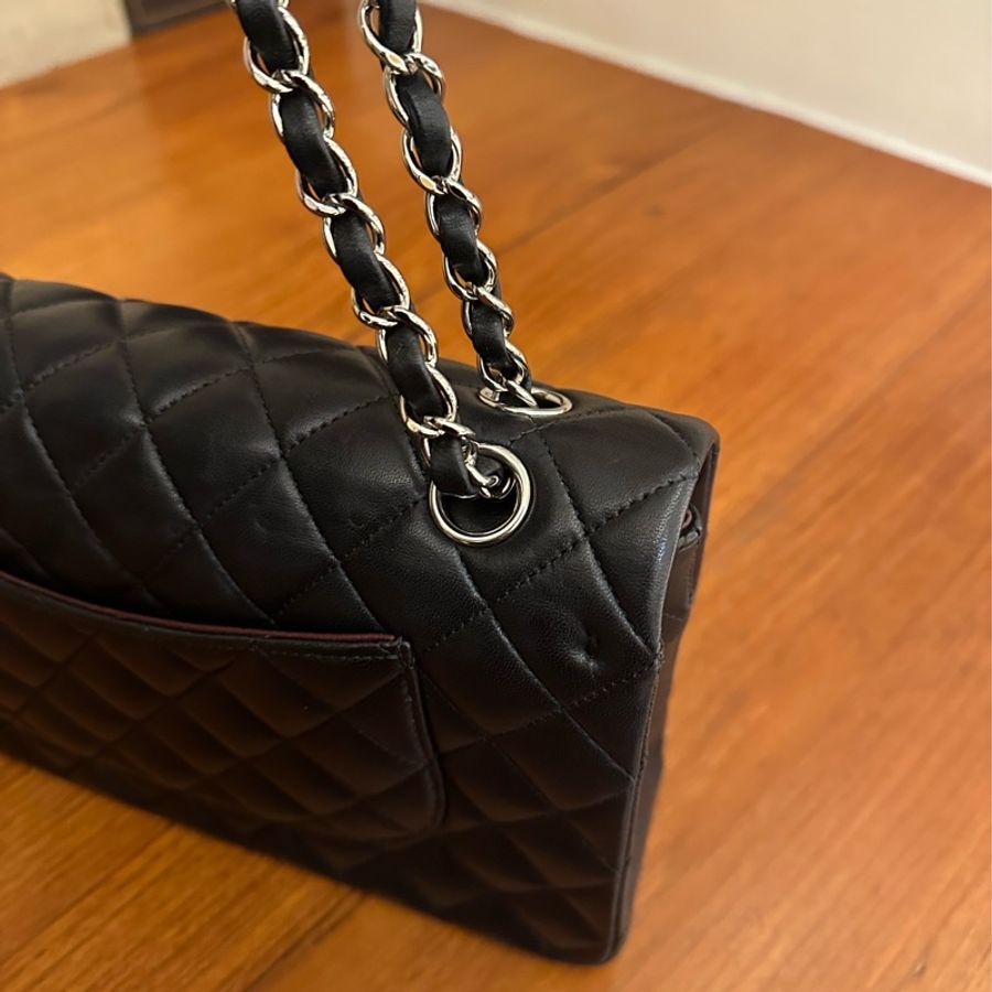 CHANEL 黑菱格羊皮銀雙C COCO25 市面上最划算-13