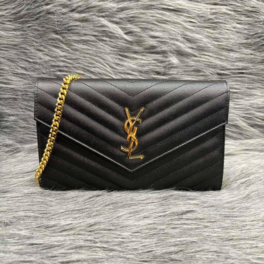 YSL 377828 黑荔枝 牛皮 金釦  斜背包 woc-0