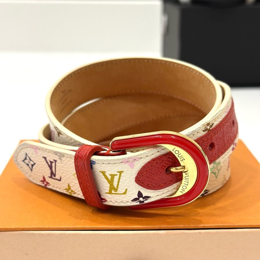 Louis Vuitton 路易威登 LV 牛皮 白三彩 腰帶 皮帶-3