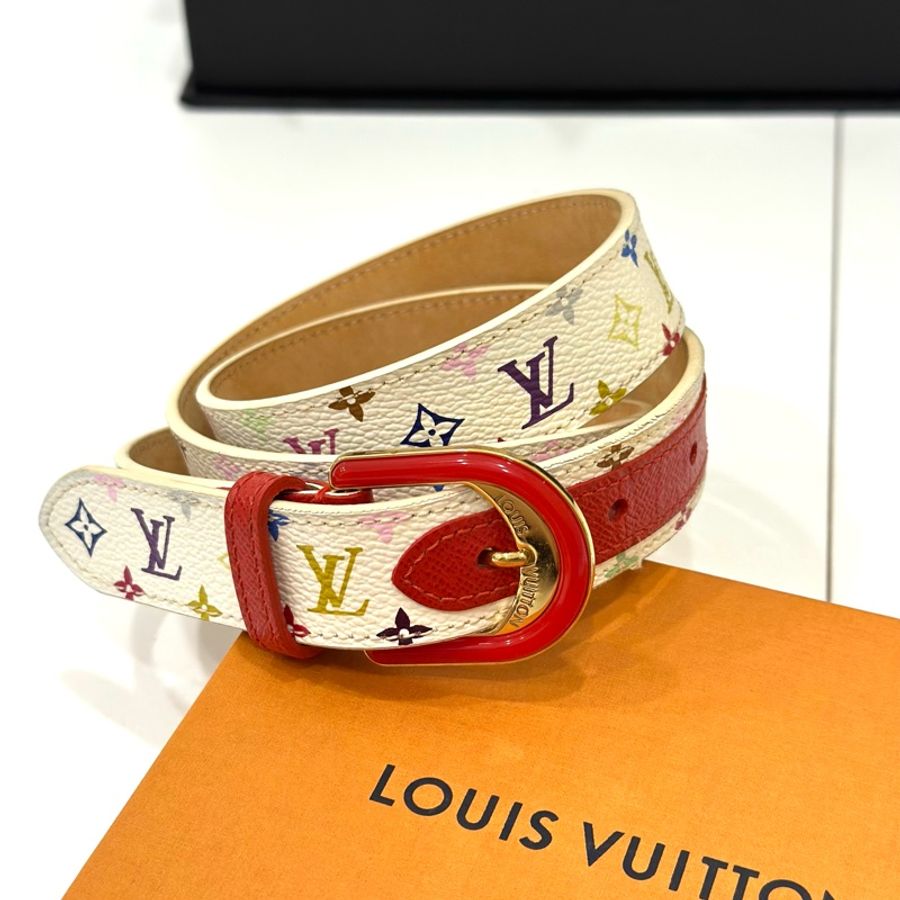 Louis Vuitton 路易威登 LV 牛皮 白三彩 腰帶 皮帶-4