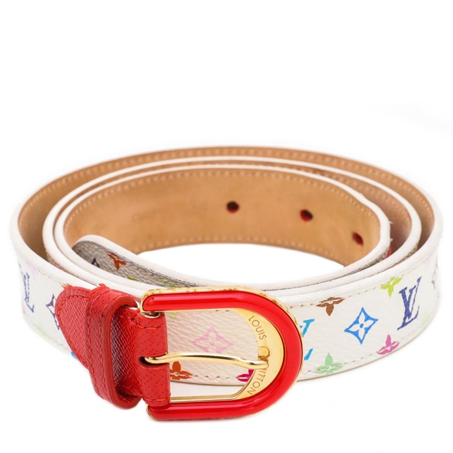 Louis Vuitton 路易威登 LV 牛皮 白三彩 腰帶 皮帶-5