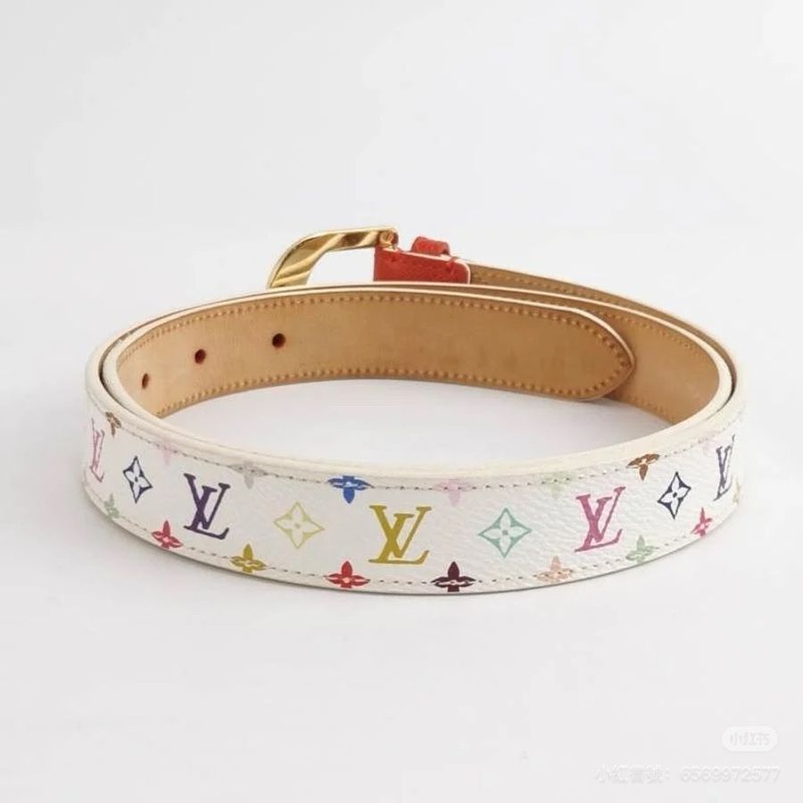 Louis Vuitton 路易威登 LV 牛皮 白三彩 腰帶 皮帶-6