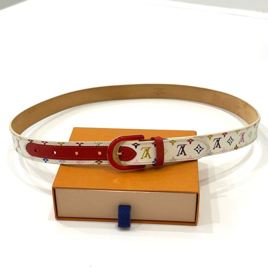 Louis Vuitton 路易威登 LV 牛皮 白三彩 腰帶 皮帶-8