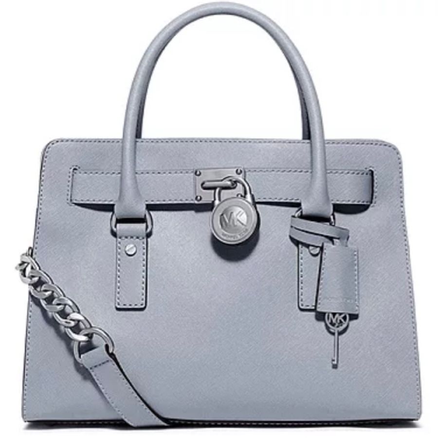 限時優惠活動MICHAEL KORS 鎖頭防刮皮革兩用包-灰藍Michael Kors 鎖頭 灰藍色短肩揹包 手提包 兩用包 絕版-0