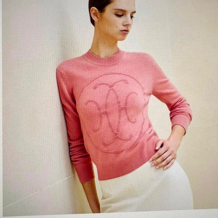 Hermes 大方優雅的芋艿色繡線毛衣cardigan外套-12