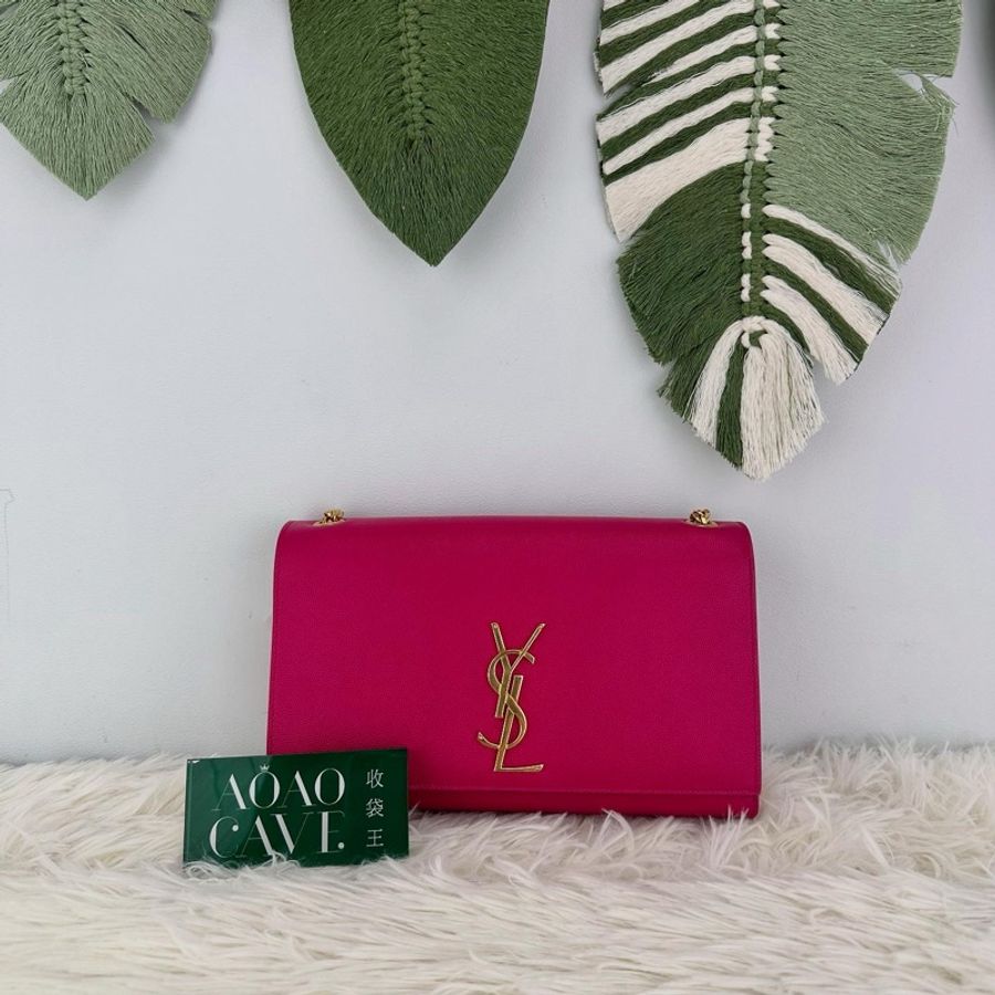 YSL KATE 桃紅金扣 WOC 魚子醬皮 鏈條包-0