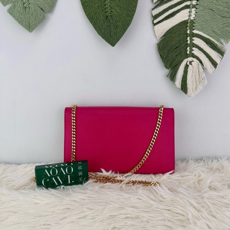 YSL KATE 桃紅金扣 WOC 魚子醬皮 鏈條包-3