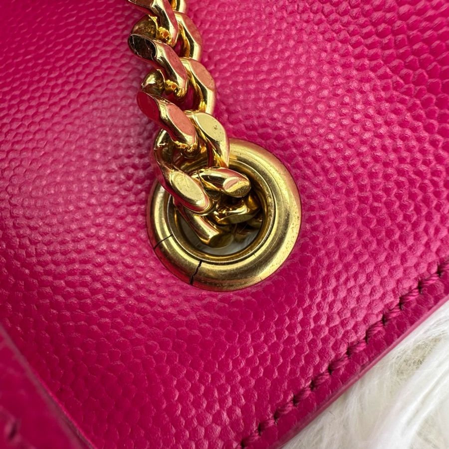 YSL KATE 桃紅金扣 WOC 魚子醬皮 鏈條包-10