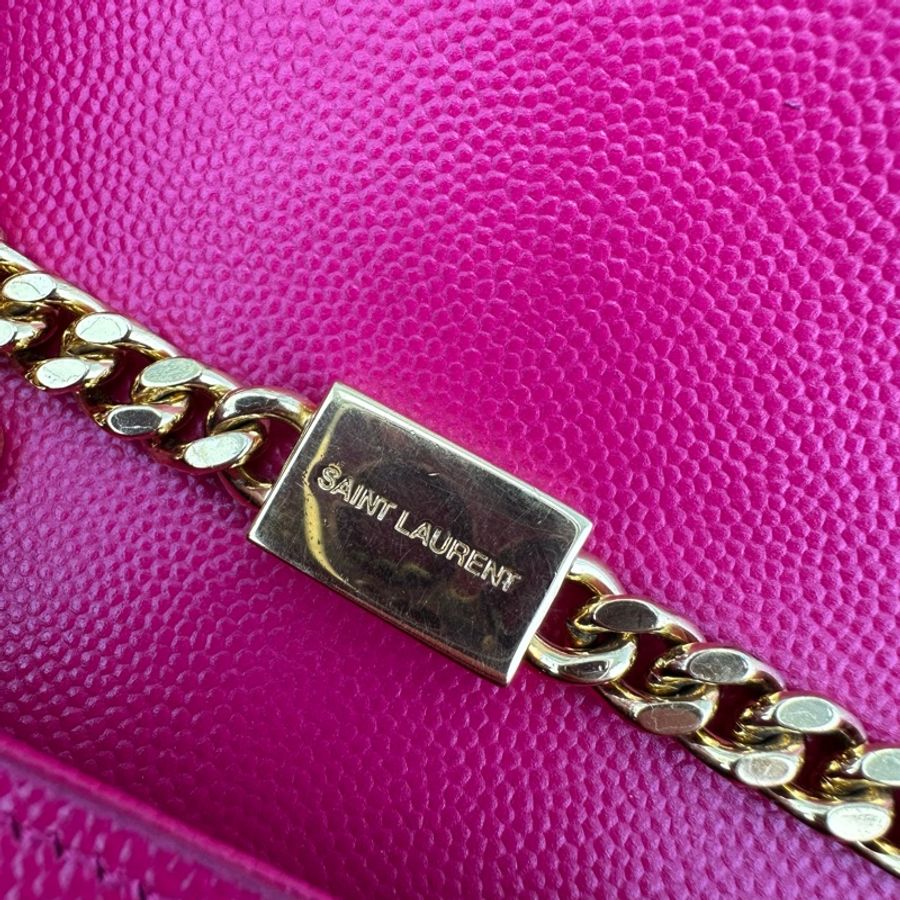 YSL KATE 桃紅金扣 WOC 魚子醬皮 鏈條包-11