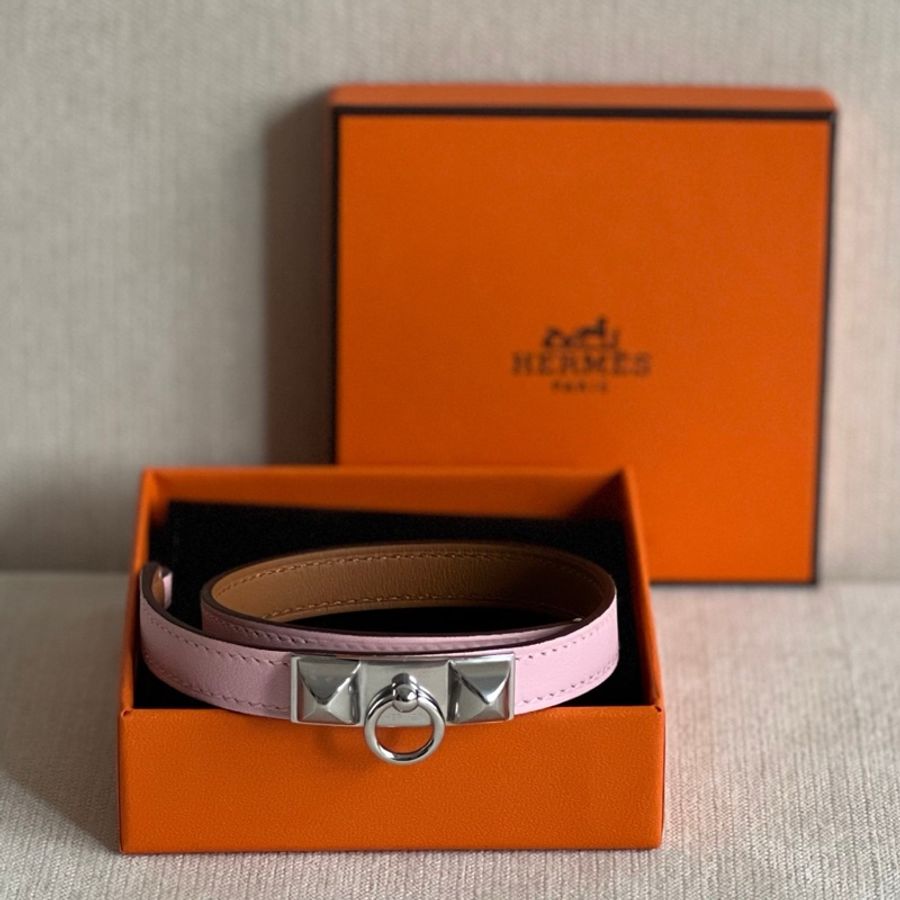 全新 現貨 🍊Hermes 愛馬仕 女裝 Rivale Double Tour bracelet 手觸 手鈪 皮革 手帶💍 3Q Rose Sakura 櫻花粉T2-3