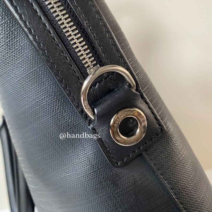 Burberry 灰黑 格紋 防水材質 拉鍊 手提 側背 兩用 公事包-10