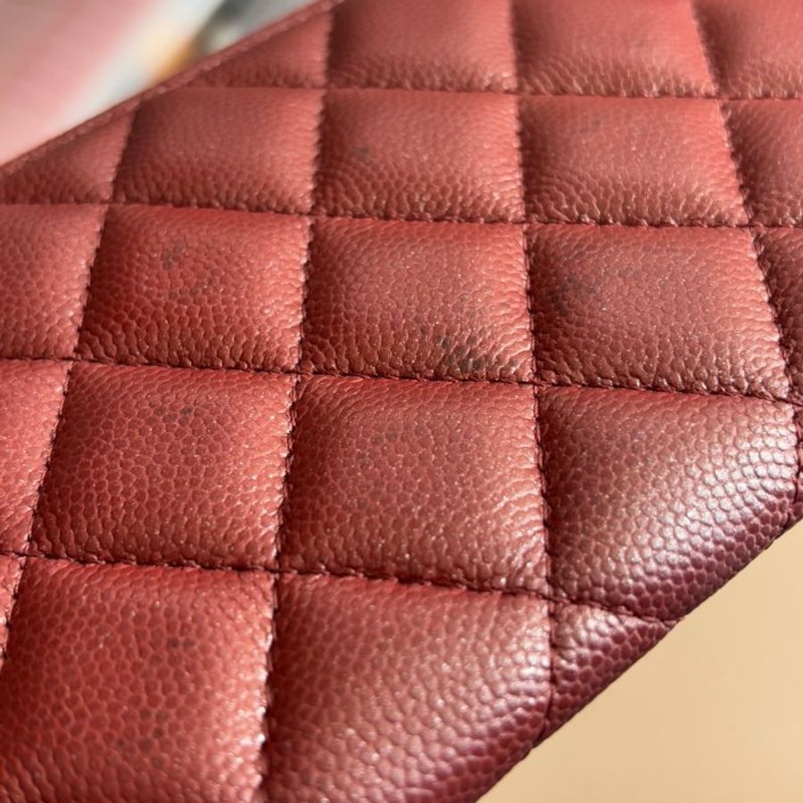 ::CHANEL::香奈兒 A84107 勃根地紅牛皮金雙C一字拉鍊扁型長夾 錢包色皮革卡片零錢包-5