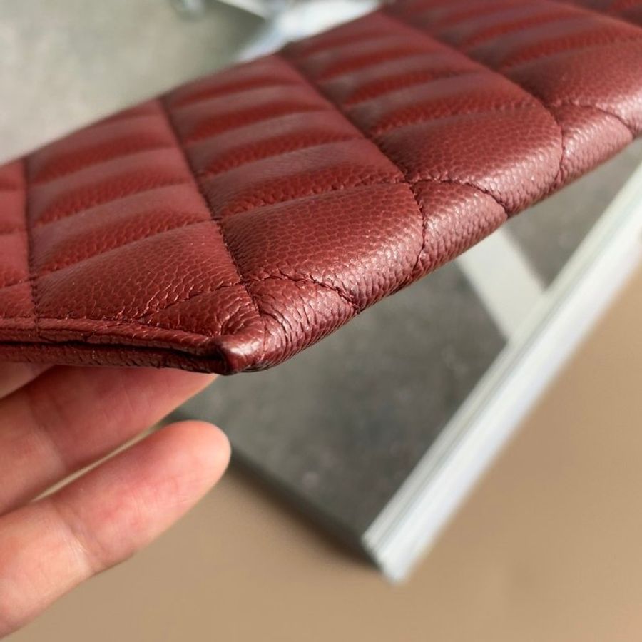 ::CHANEL::香奈兒 A84107 勃根地紅牛皮金雙C一字拉鍊扁型長夾 錢包色皮革卡片零錢包-7