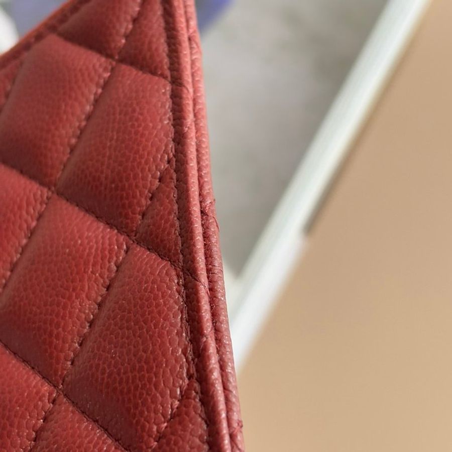 ::CHANEL::香奈兒 A84107 勃根地紅牛皮金雙C一字拉鍊扁型長夾 錢包色皮革卡片零錢包-9